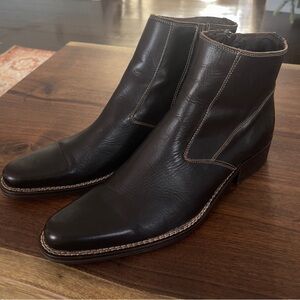 Robert Wayne Brown Leather Ankle Boots Side Zip Men’s 12 Made in Portugal